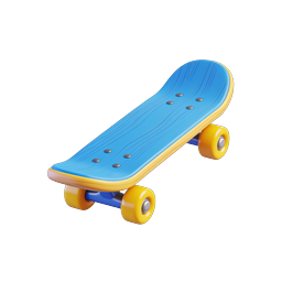3D-Skateboard-Icon - Blaues Deck & Gelbe Rollen