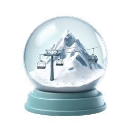 Ski Resort Snow Globe Icon - Winter Cable Car Scene