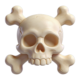 3D Skull and Crossbones Clay-Style Icon