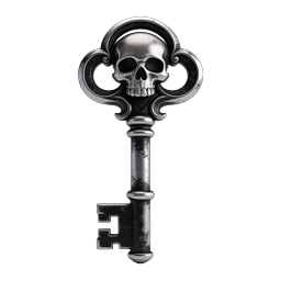 Ornate Gothic Skull Key Icon - 3D Realistic Render