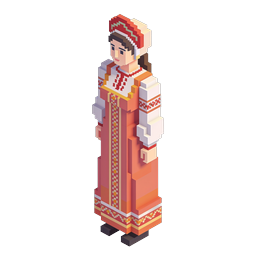 Slavic Folk Woman Voxel Character Icon