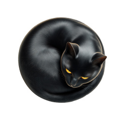 Sleeping Black Cat Icon - Realistic Curled Feline