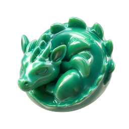 Sleeping Green Dragon 3D Icon - Cute Fantasy Creature