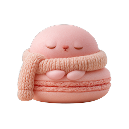 Sleeping Pink Macaron Character with Knit Scarf - Kawaii 3D Icon