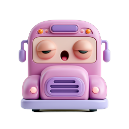 Sleepy Bus Cartoon Character - 3D Clay Style Icon