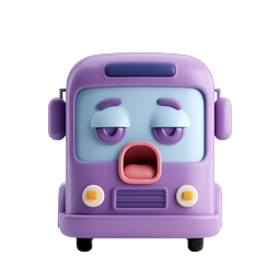Sleepy Purple Bus Character 3D Icon | Cute Vehicle Mascot