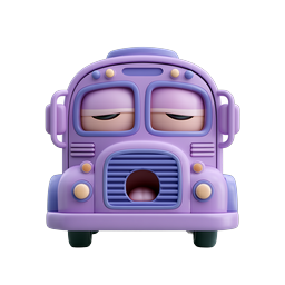 Sleepy Purple Bus Cartoon 3D Icon | Kawaii Vehicle