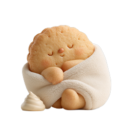 Sleepy Cookie Character Wrapped in Towel - Cozy Food Icon