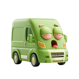 Sleepy Cartoon Green Van Character Icon - 3D Clay Style