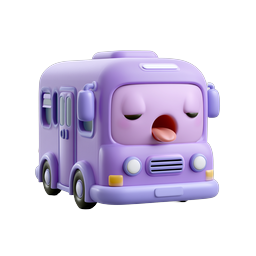 Sleepy Purple Bus Character 3D Icon - Cute Cartoon Style