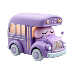 Sleepy Purple Bus Kawaii 3D Icon for Kids Apps