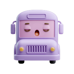Sleepy Purple Bus Icon - Cute 3D Clay Style Cartoon