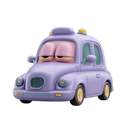 Sleepy Purple Car Character 3D Icon