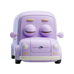 ตัวละครการ์ตูนรถตู้สีม่วงง่วงนอน - ไอคอนดินปั้น 3D