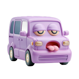Sleepy Purple Van Cartoon Icon - 3D Clay Style