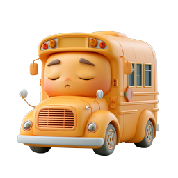Sleepy Cartoon School Bus 3D Icon - Cute Education Transport