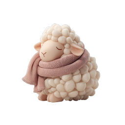 3D-иконка спящей овечки в розовом шарфе из глины