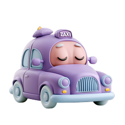 Taxi viola assonnato - Simpatica icona 3D in argilla per app di trasporto