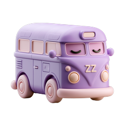 Sleepy Purple Camper Van Icon - Cute 3D Clay Style
