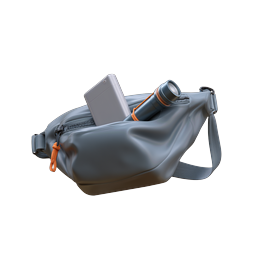 Sling Bag with Smartphone and Flashlight 3D Icon