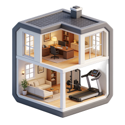 Smart Home Isometric Icon with Office and Gym