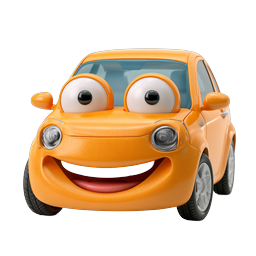 Icona personaggio auto arancione cartoon sorridente - Rendering 3D