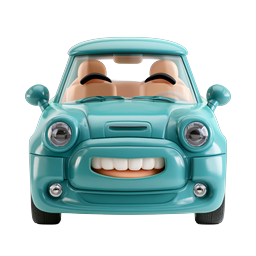 Smiling Cartoon Car Icon - Cute 3D Animated Vehicle
