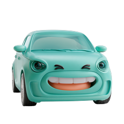 Smiling Cartoon Car Icon - 3D Animated Vehicle Character