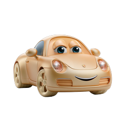 Cute Smiling Gold Sports Car 3D Character Icon