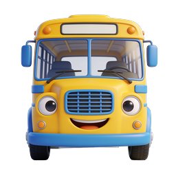 Smiling School Bus Icon - Cute 3D Cartoon Transportation