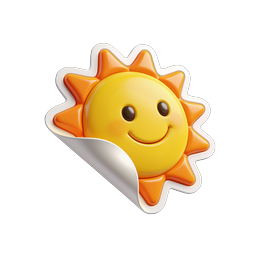 Smiling Sun Sticker Icon - Cheerful 3D Weather Design