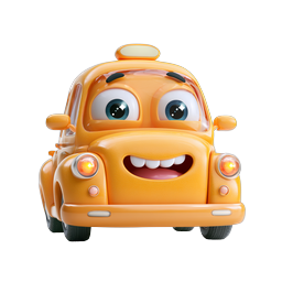 Cute Smiling Taxi Cab Icon - 3D Cartoon Style