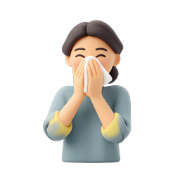 Icône 3D d'une personne qui éternue - Illustration de personnage rhume et grippe