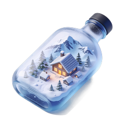 Snow Globe Winter Cabin Bottle Icon | Magical 3D Render