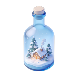 Icono 3D de bola de nieve en botella con escena invernal