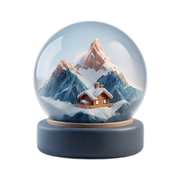 Snow Globe Mountain Cabin Icon - Winter Wonderland Scene