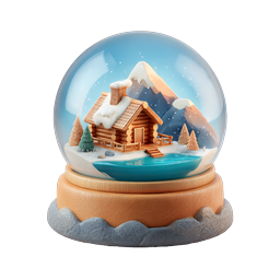 Snow Globe Cabin Winter Scene 3D Icon - Cozy Mountain Lodge