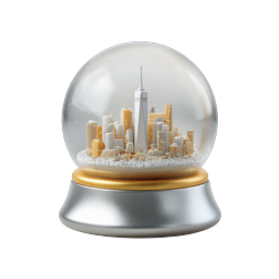 Snow Globe City Skyline 3D Icon - Realistic Urban Landmark