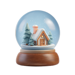 Winter Snow Globe Cottage Icon - 3D Clay Style Holiday