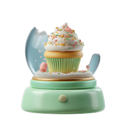 Snow Globe Cupcake Icon - Whimsical Dessert 3D Illustration