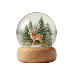 Charming Snow Globe with Fawn and Pine Trees