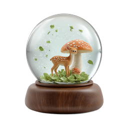 Enchanted Snow Globe with Spotted Fawn and Mushroom