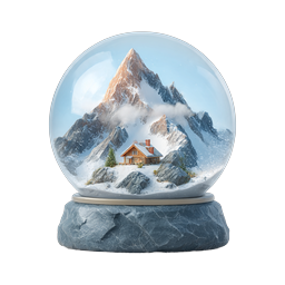 Snow Globe Mountain Cabin Icon - Winter Wonderland Scene