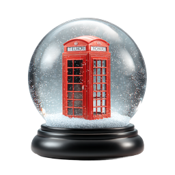 Snow Globe with Red Telephone Booth Icon - Festive Winter Design