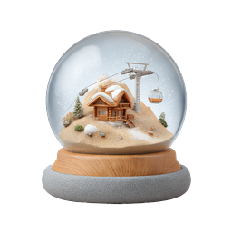 Snow Globe Winter Cabin Ski Lift Icon | 3D Realistic