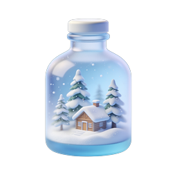 Bola de nieve escena invernal con cabaña acogedora