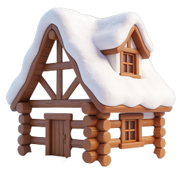 Snow-Covered Log Cabin Icon | Winter House 3D Illustration