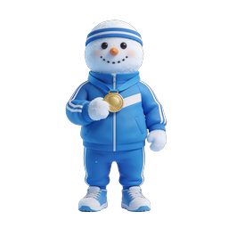 3D-Sport-Icon: Schneemann-Athlet mit Goldmedaille