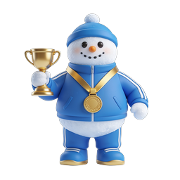 Snowman Champion with Trophy and Gold Medal Icon