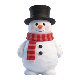 Cheerful Snowman Character Icon with Top Hat and Scarf
